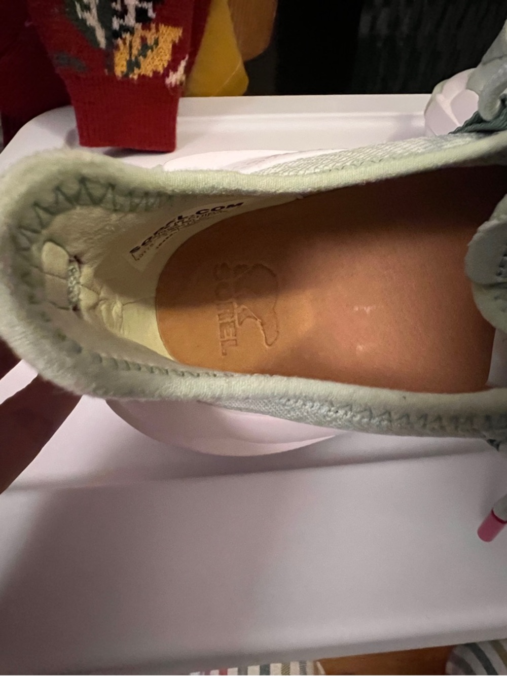 Sorel Mint Knit Lace-Up Women’s Sneakers with Gum and Pink Accents - Picture 13 of 14